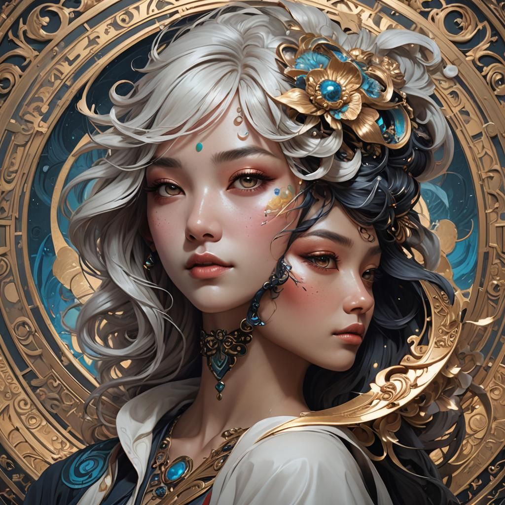 Yin-Yang Portrait in Hyperdetailed Concept Art