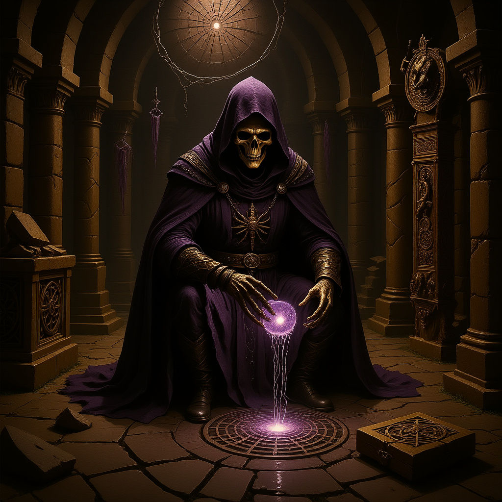 Dark Fantasy Crypt Scene With Glowing Artifact