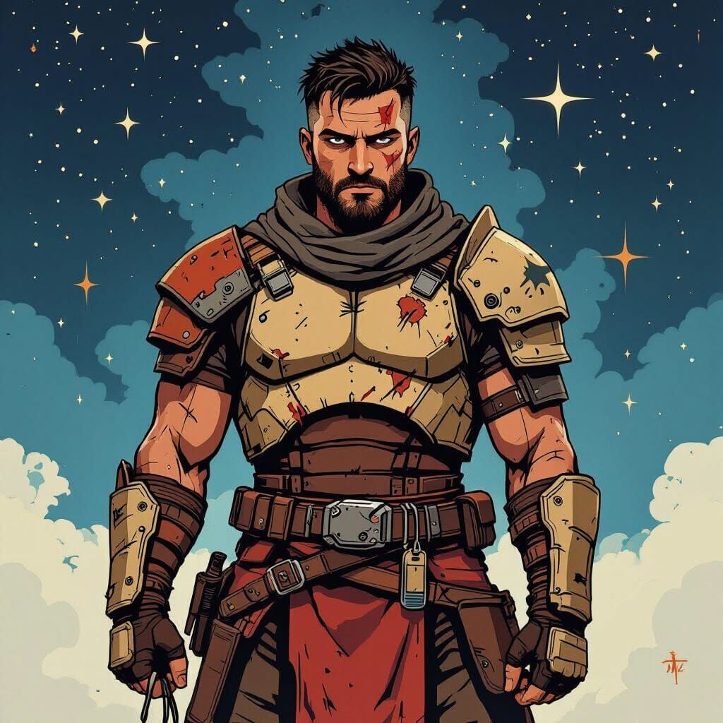 Warrior in Earth-Toned Armor: Stylized Vector Art