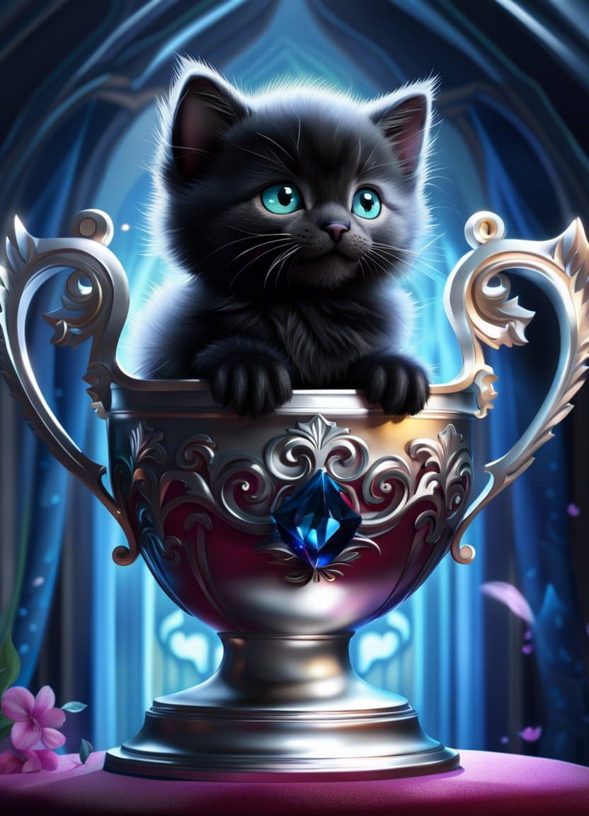 Kitten in Trophy: Adorable Digital Art