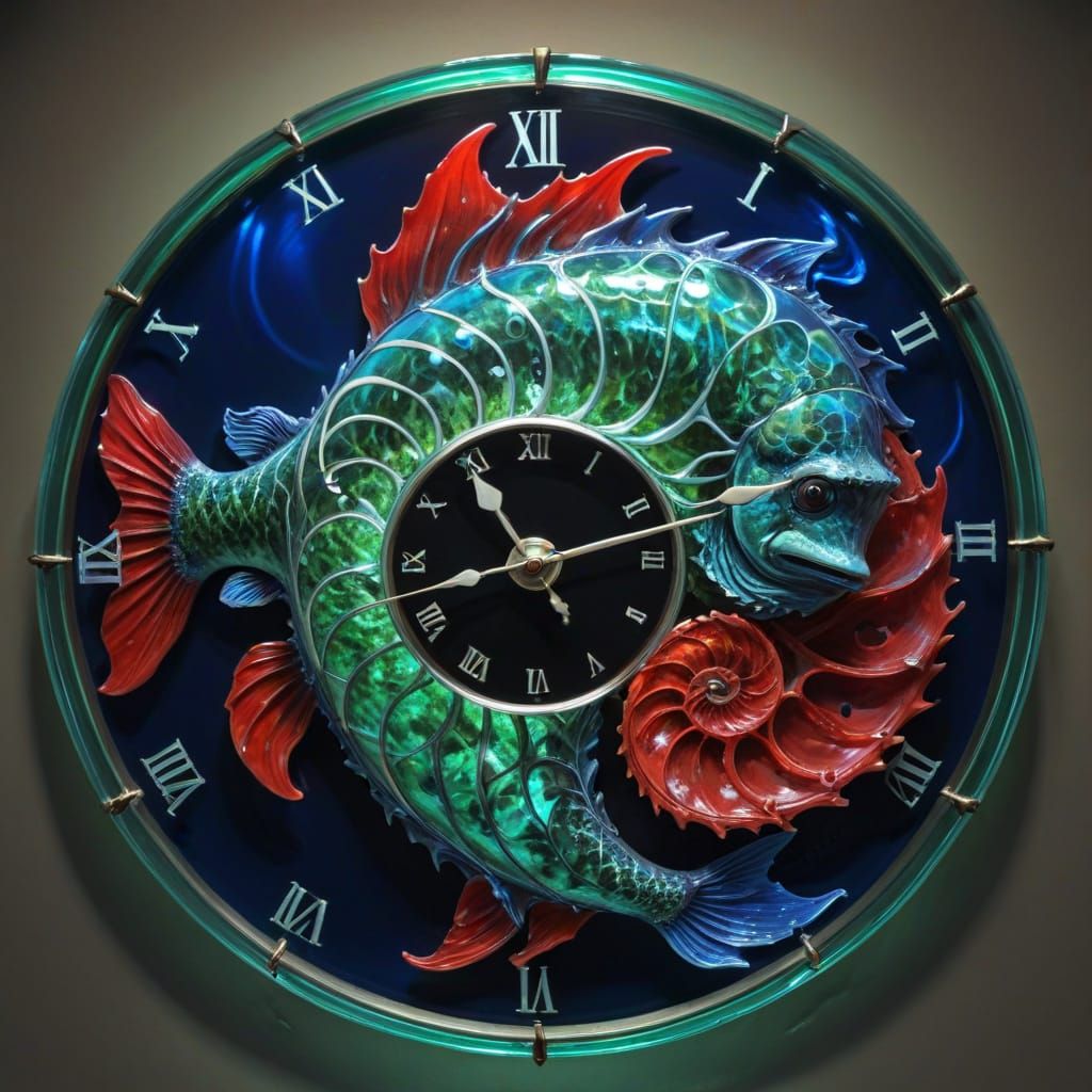 Surreal Nautilus Clock Illuminates Dark Night