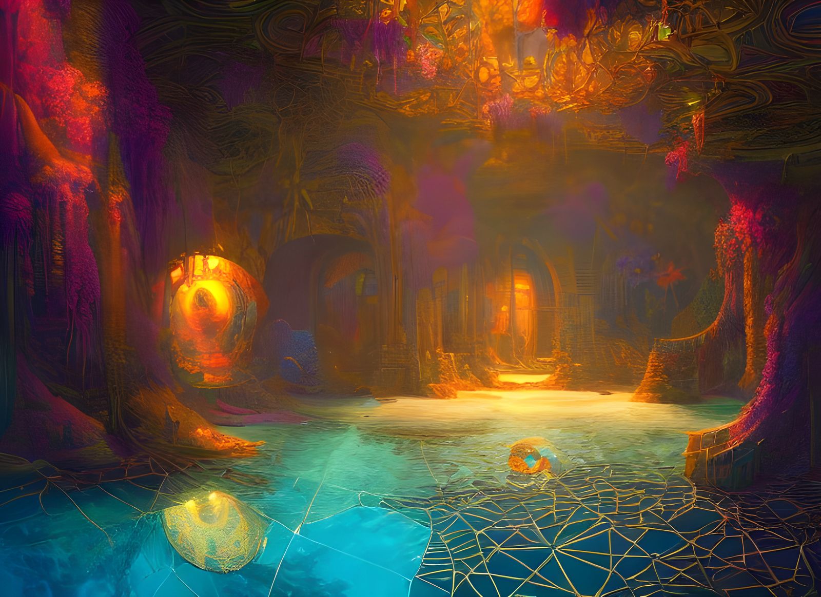 Vibrant Underwater Oasis with Fractal Lighting
