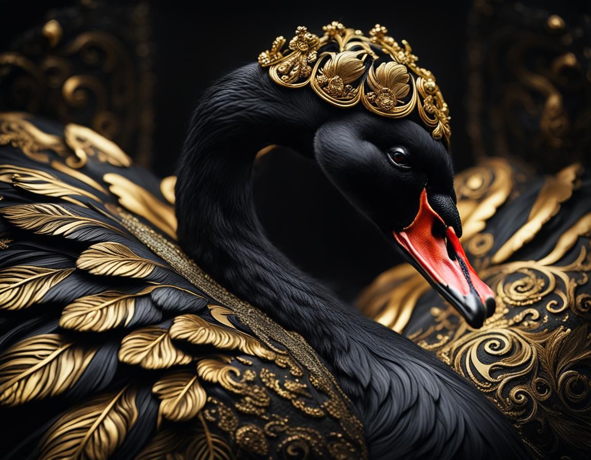 Baroque Black Swan Portrait with Gold Detailing