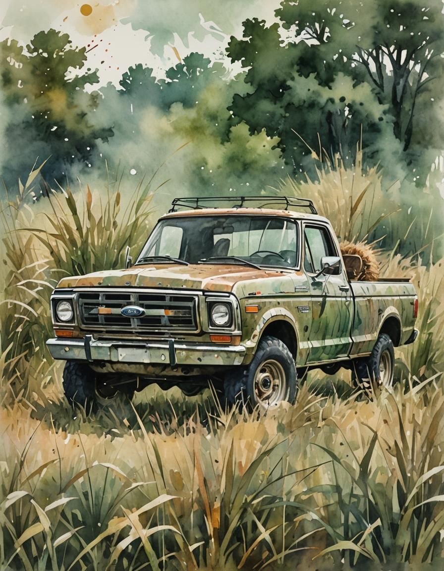 Vintage F150 in Watercolor Splatter Art