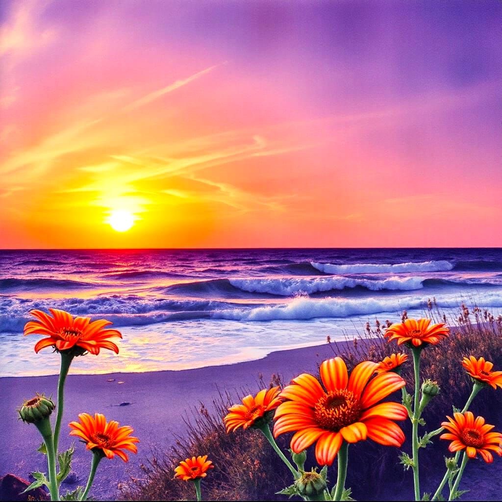 Vibrant Sunset Seascape in Watercolor