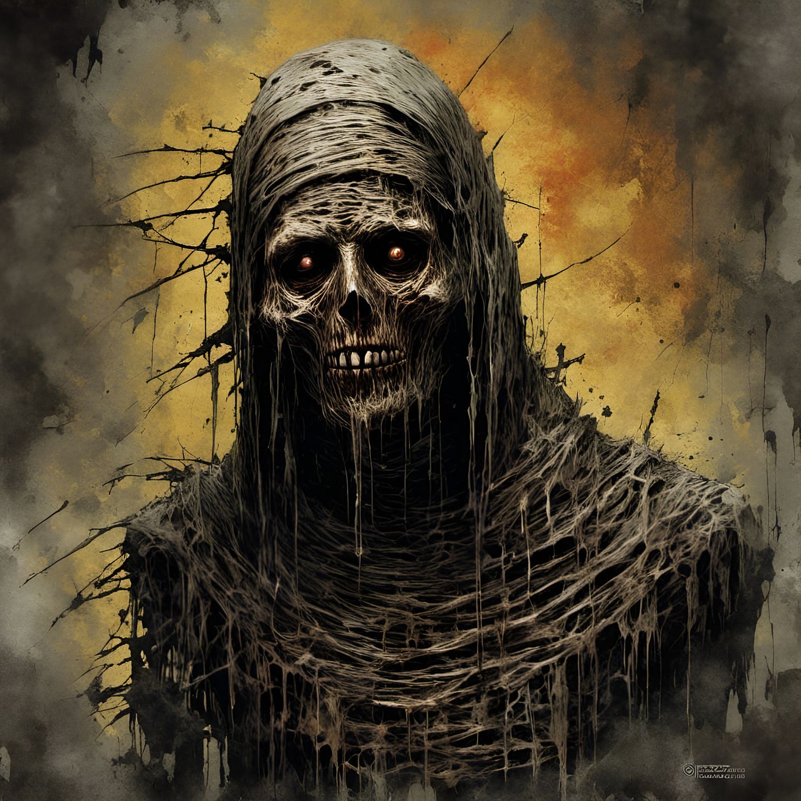 Scary Mummy Head in Creepy Magazine Style