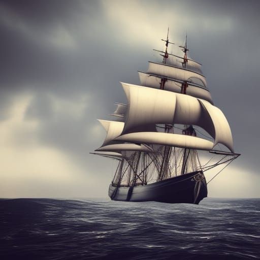 Dramatic 19th Century Sailing Ship in Stormy Seas