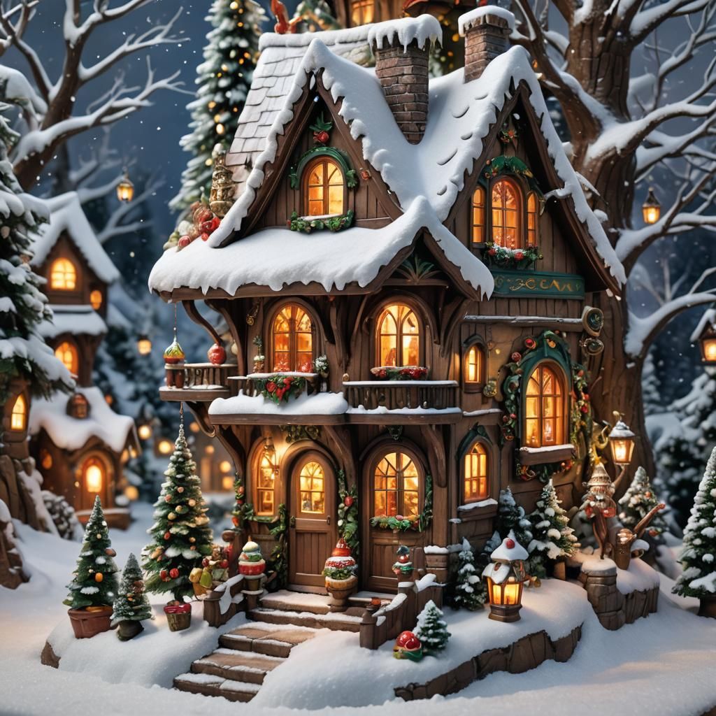 Enchanted Winter Boot House in a Snowscape