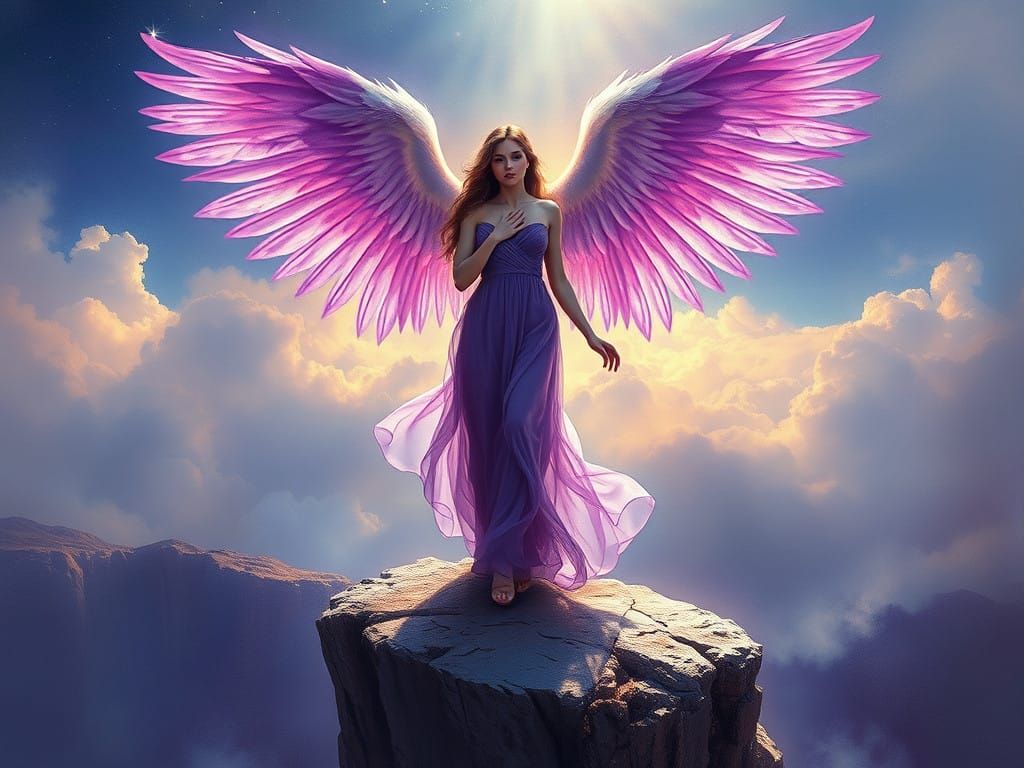 Ethereal Purple Angel in Oil Painting Style