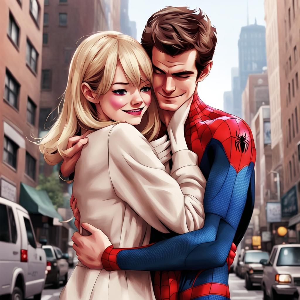 Gwen Stacy and Spider-Man: Anime-Style Hug