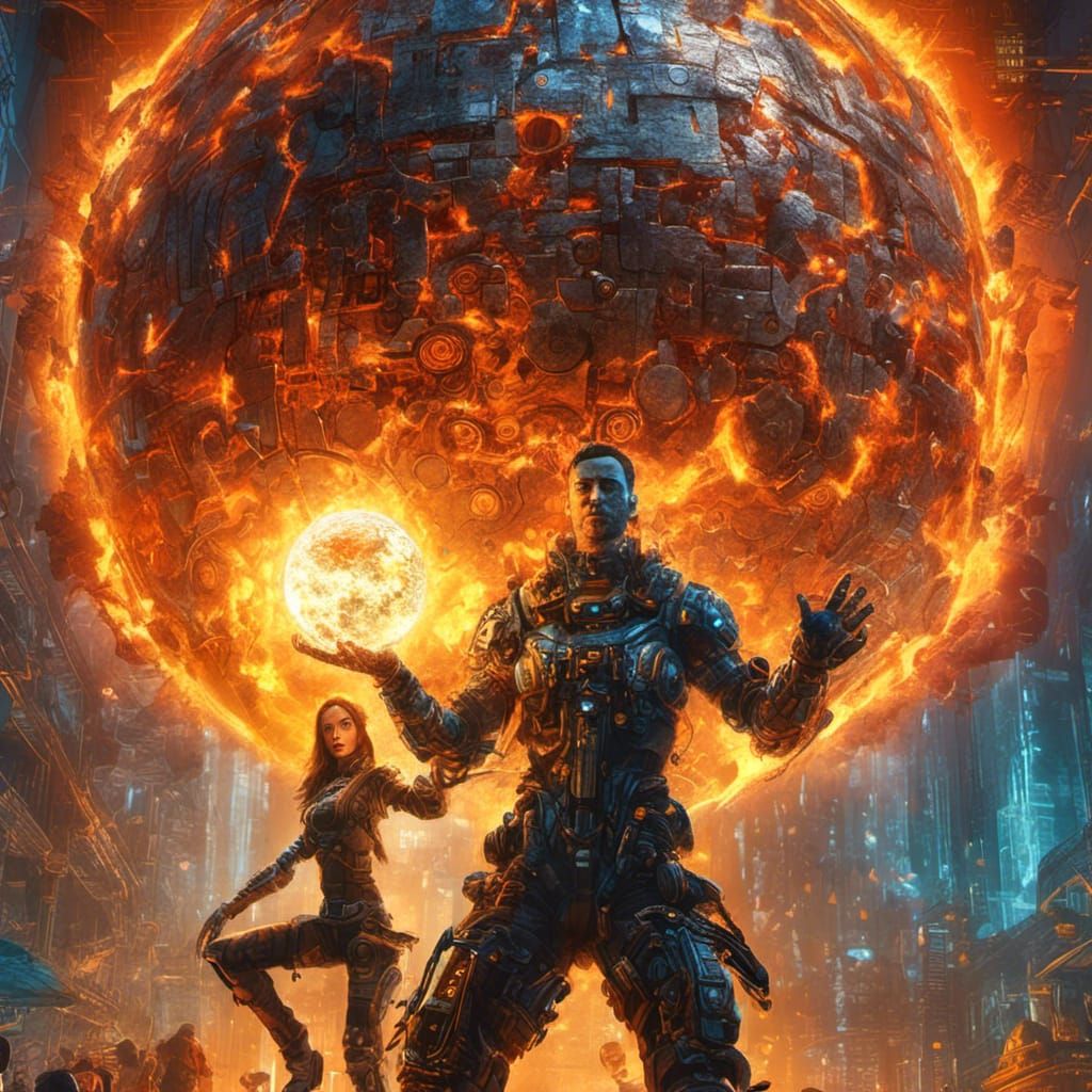 Cyborg Models on Magazine Cover in Cyberpunk Style