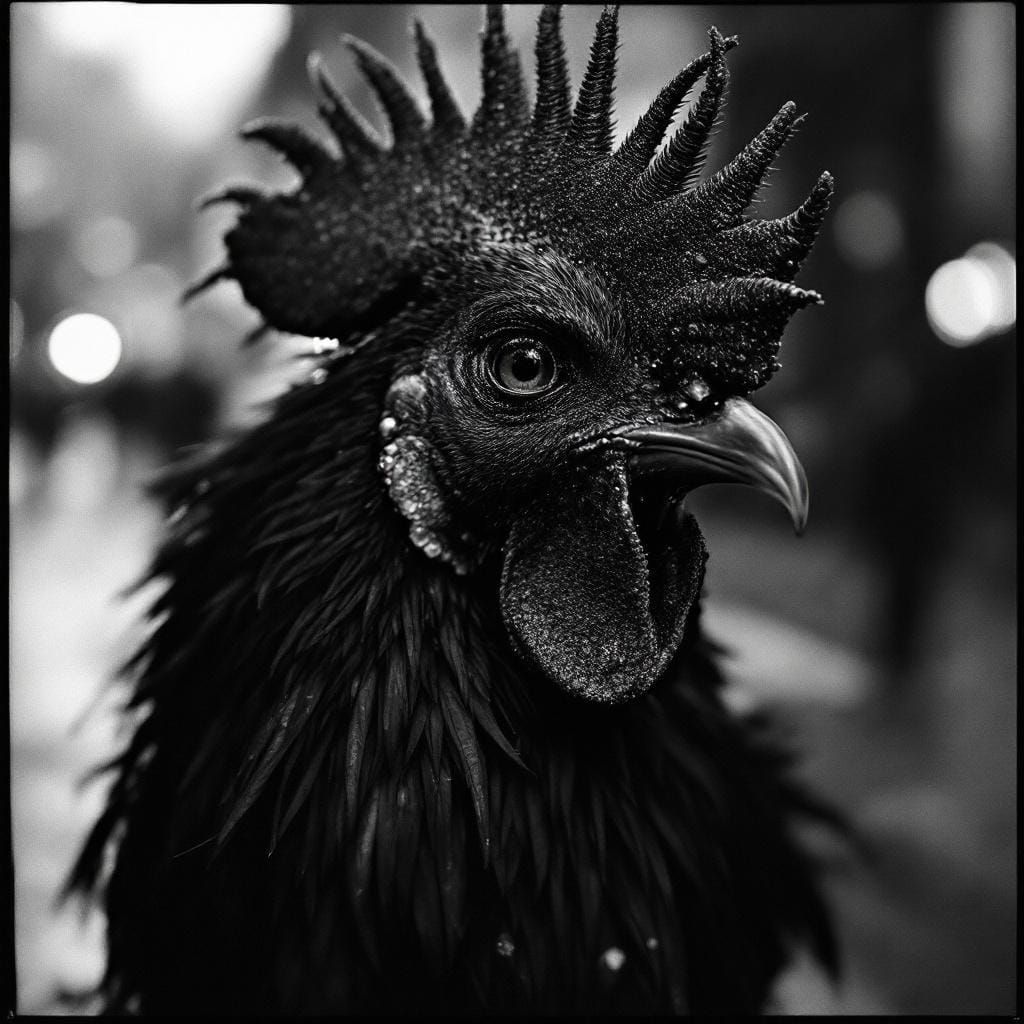 Punk Rooster in Gritty Black and White