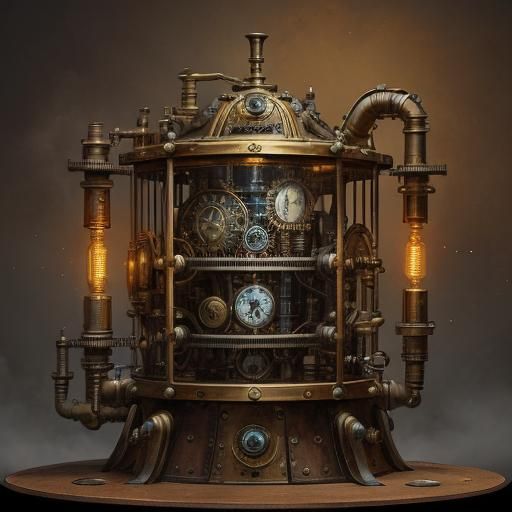 Steampunk Inventor Tinkering with Brass Gears and Steam