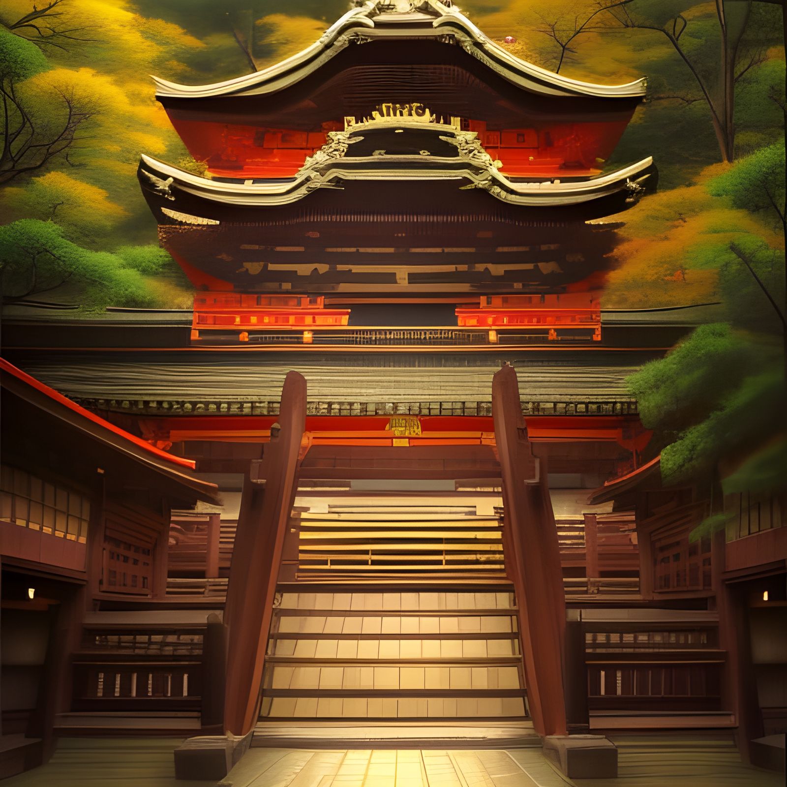 Kyoto Shinto Temple Staircase in Digital Art Style