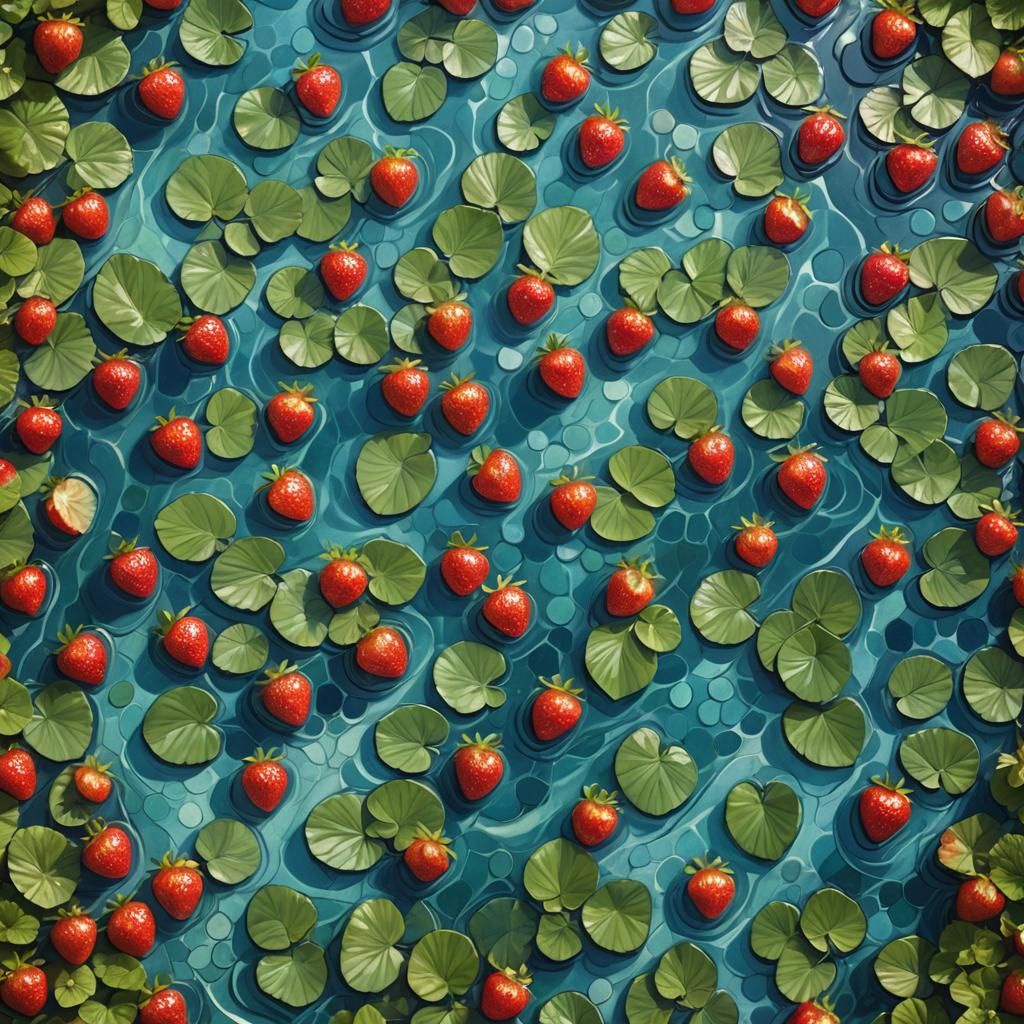Mosaic Strawberry Heart on Water: Fantasy Art