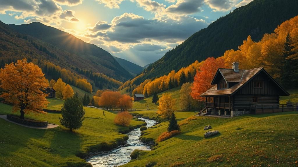 Autumnal Mountain Valley Inspired by Klimt