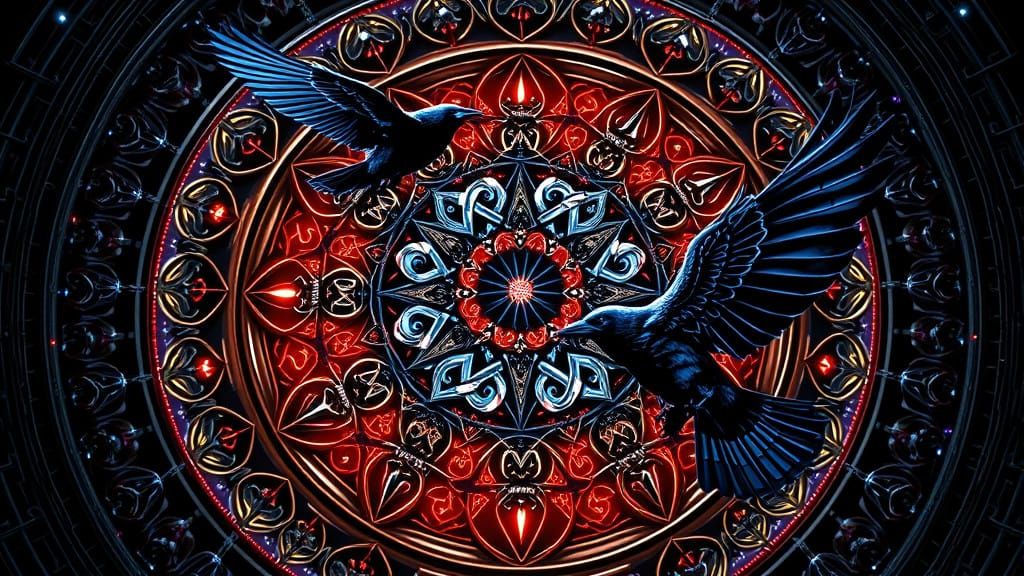 Cyberpunk Norse Mandala: Gothic Cathedral Circuitry and Viki...