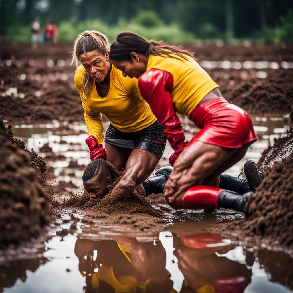 Female Bodybuilders Crawling Through Mud: Professional Photo...