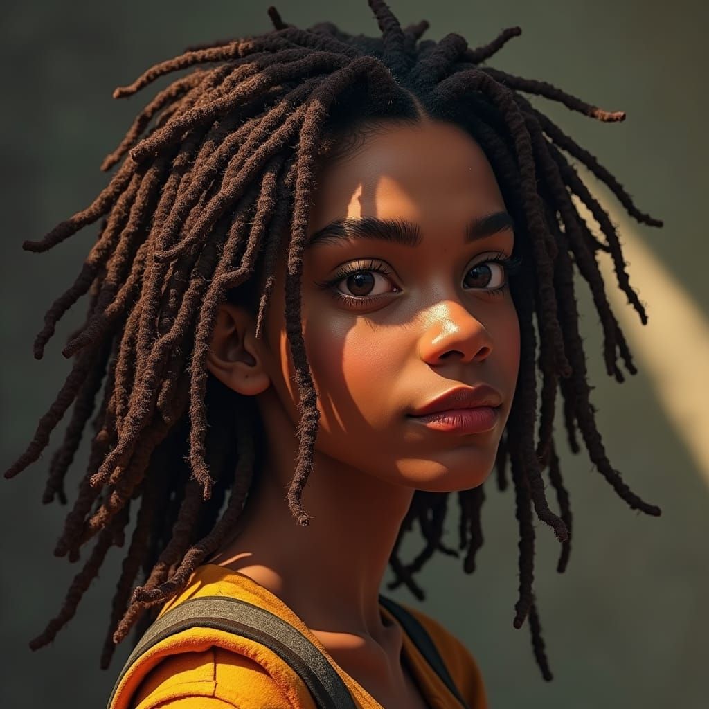 Detailed Portrait of Person with Intricate Dreadlocks