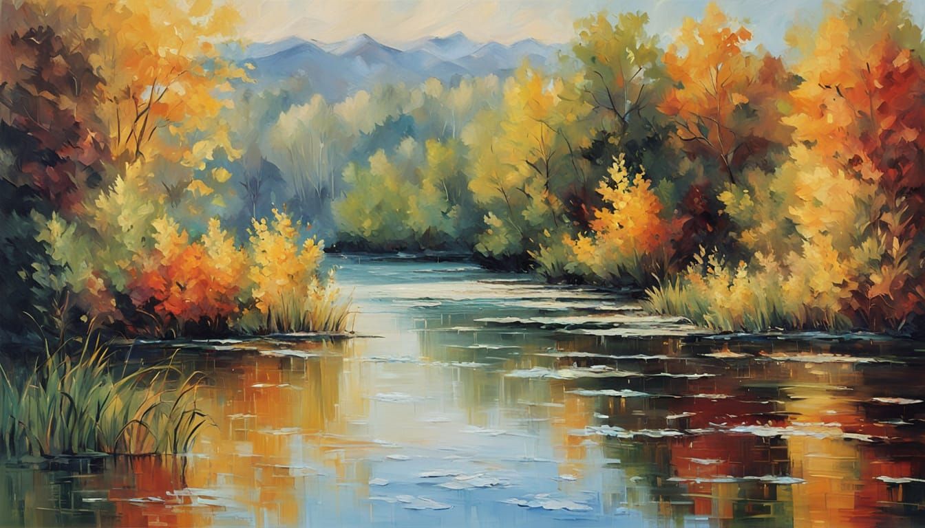 Impressionist River Landscape with Thick Brushstrokes