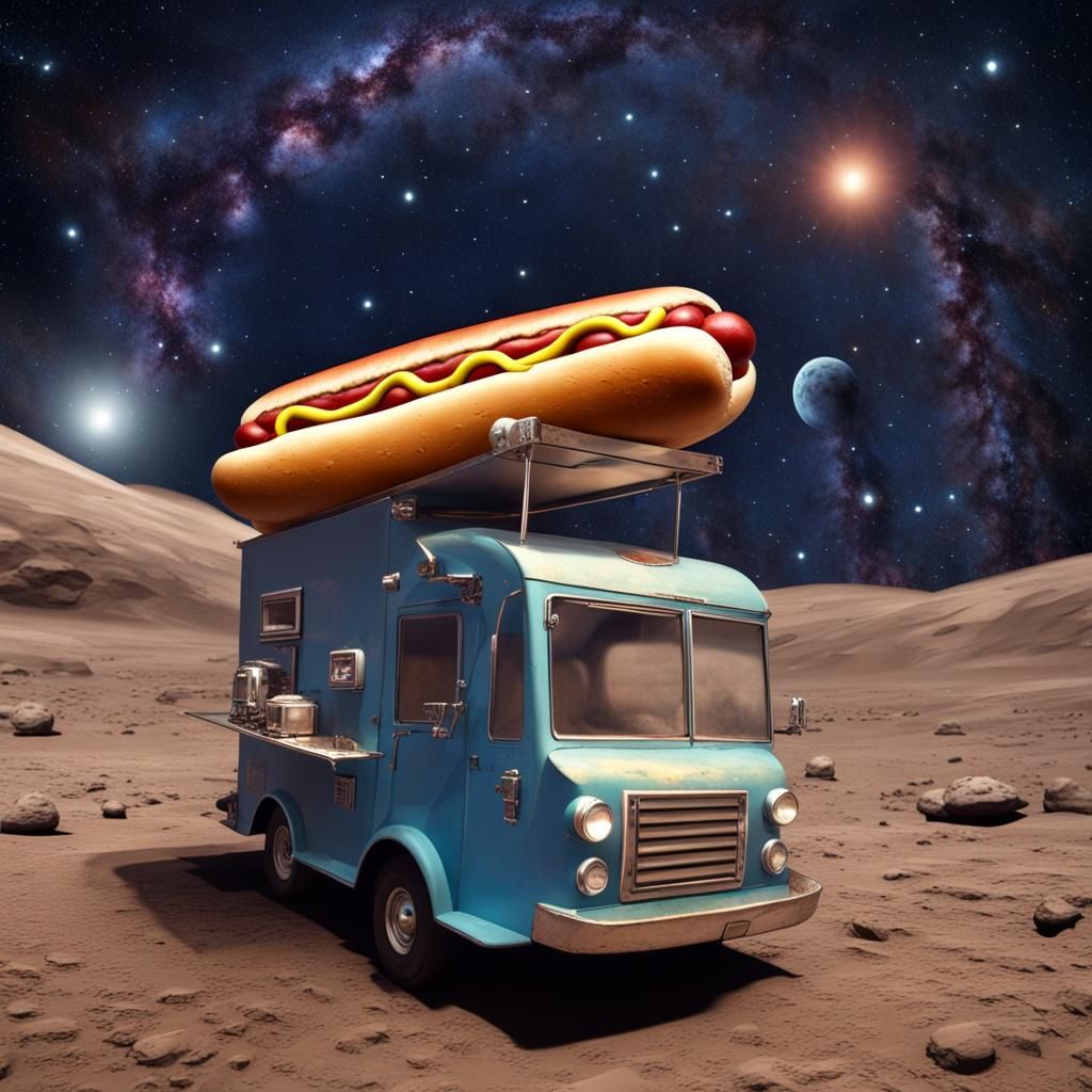 Futuristic Hot Dog Truck on the Moon: Macro Photograph