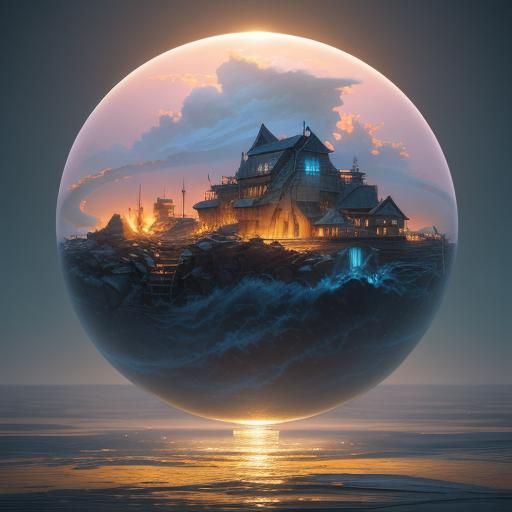 Tsunami Seen Through Magical Eye in Glass Sphere