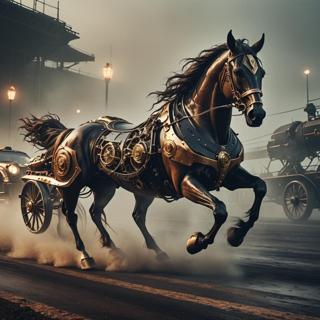 Steampunk Supercar Concept Art on Foggy Track