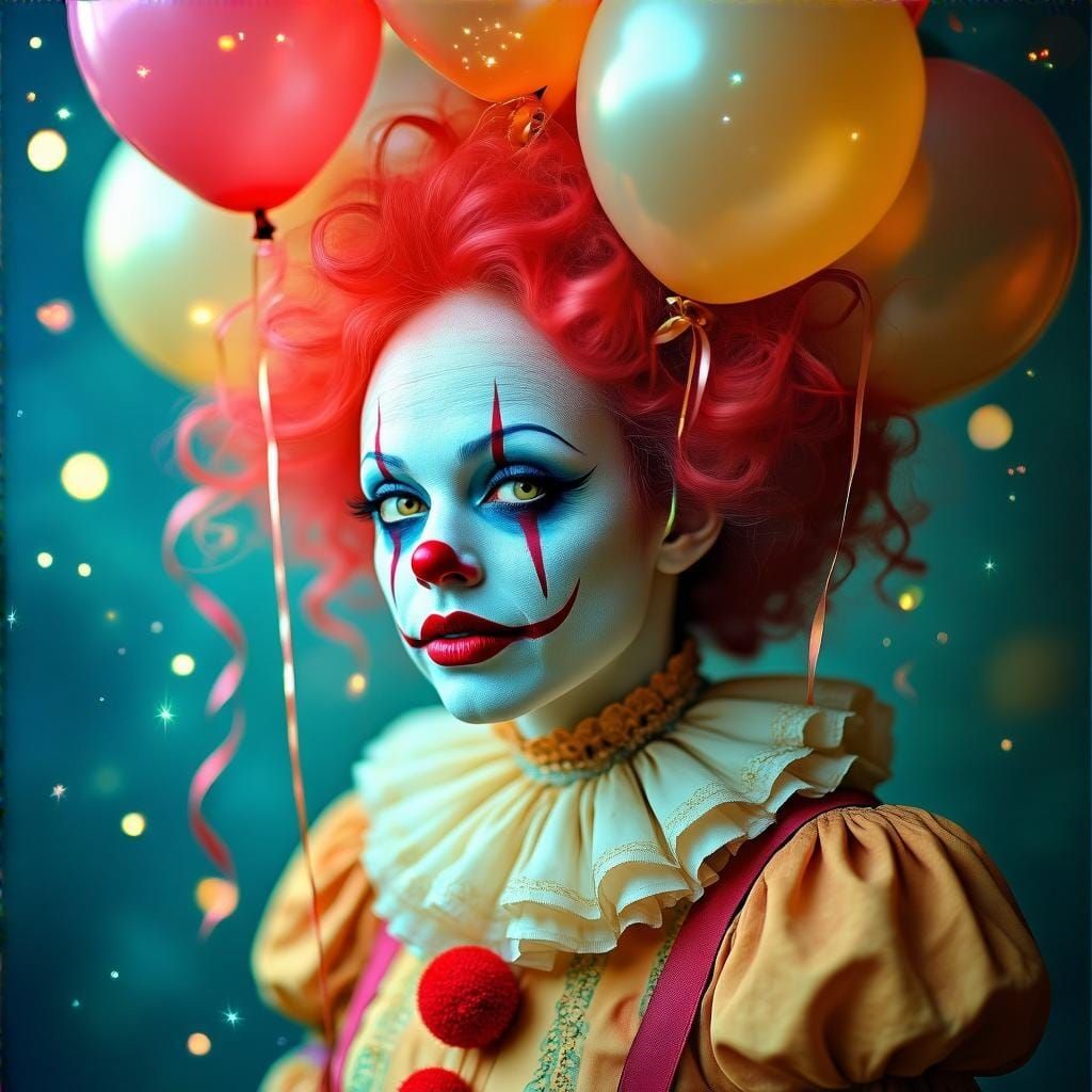 Surreal Female Clown in Double Exposure Style