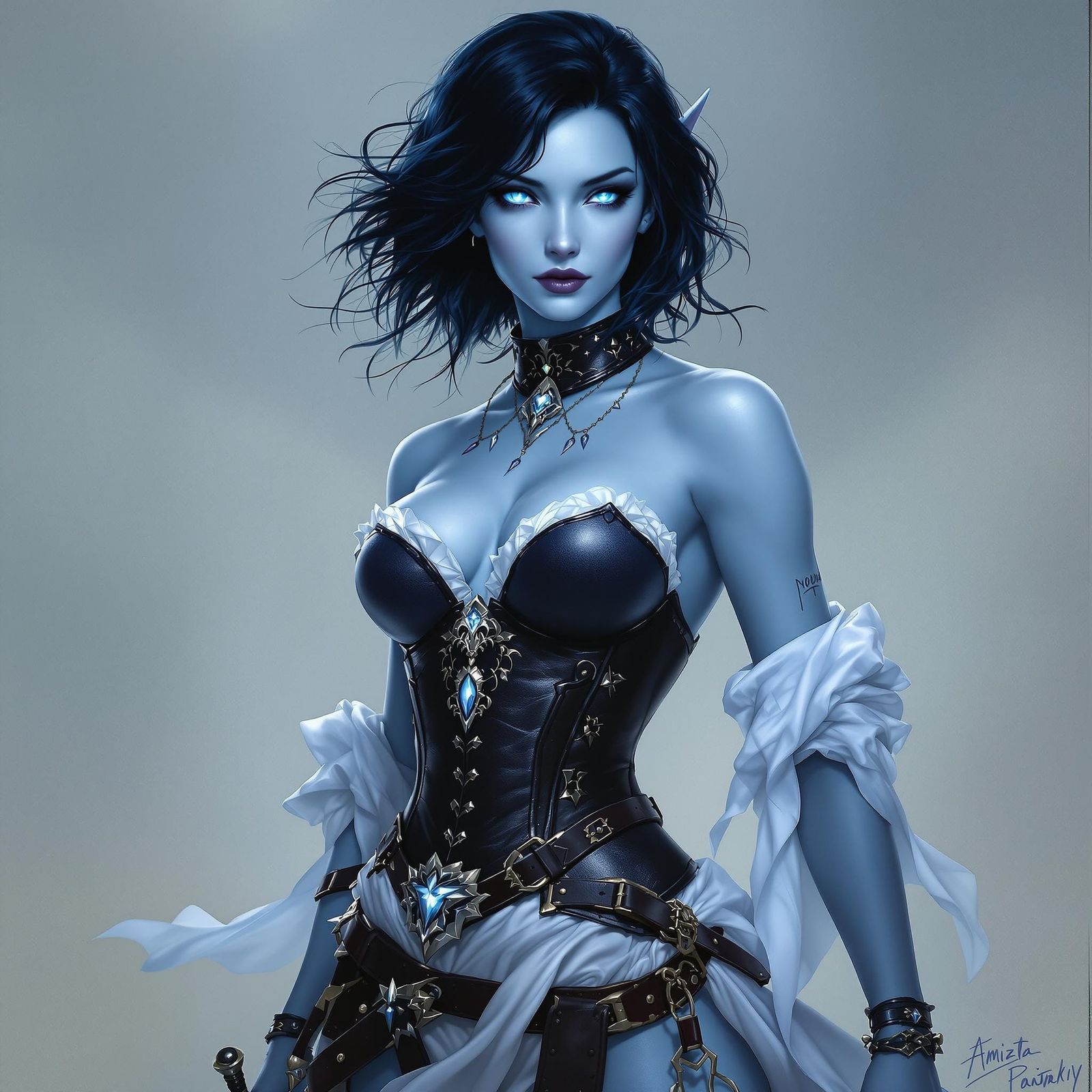 Ethereal Moon Elf Warrior in Dark Leather and Silken Whites