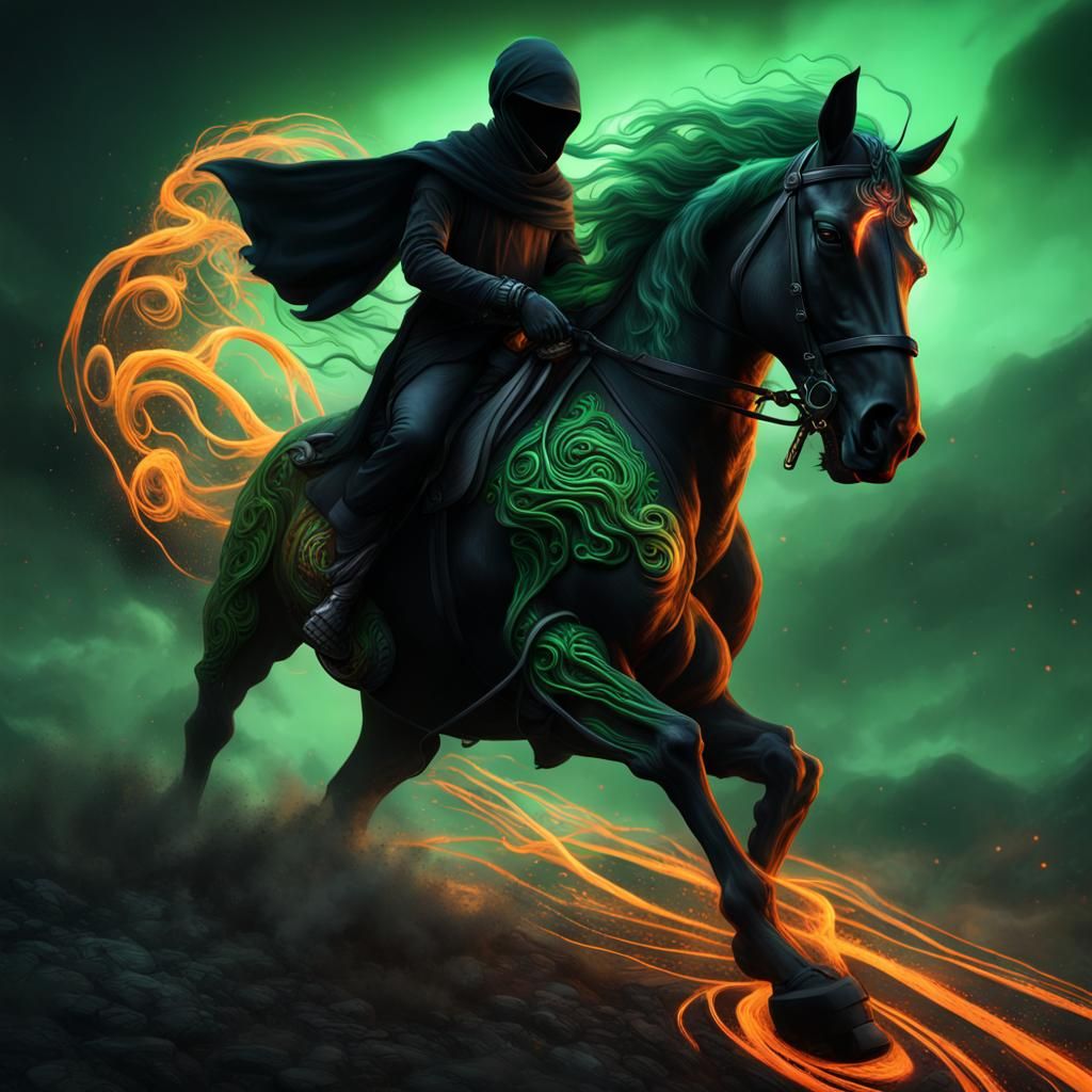 Headless Horseman on Black Horse: Fantasy Art