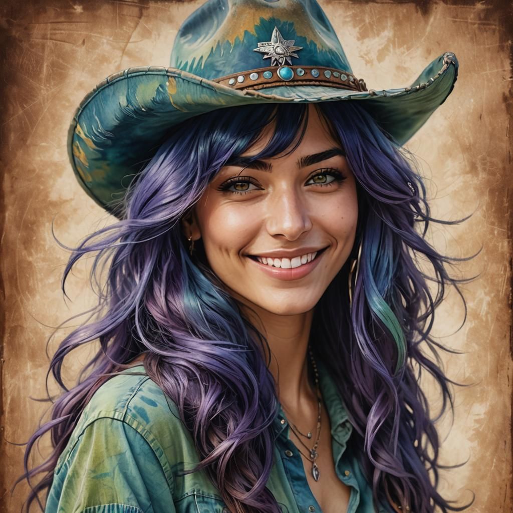 Detailed Portrait of Woman with Colorful Hair