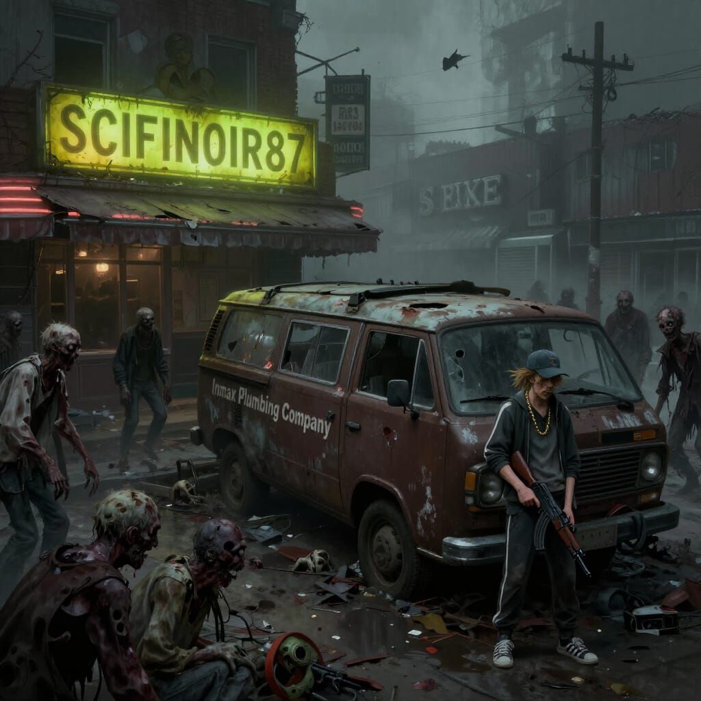 Zombie Apocalypse Boulevard Scene with Survivor