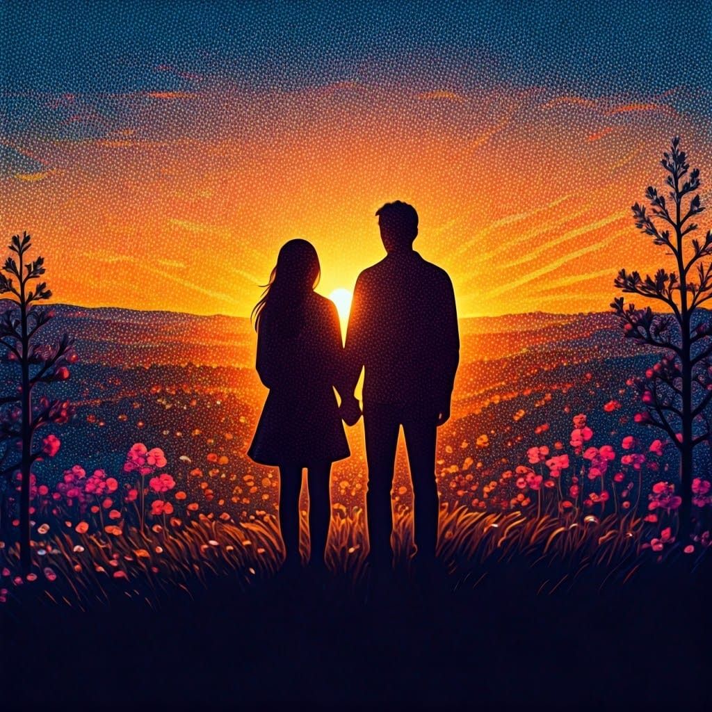 Romantic Sunset: A Pointillism Masterpiece