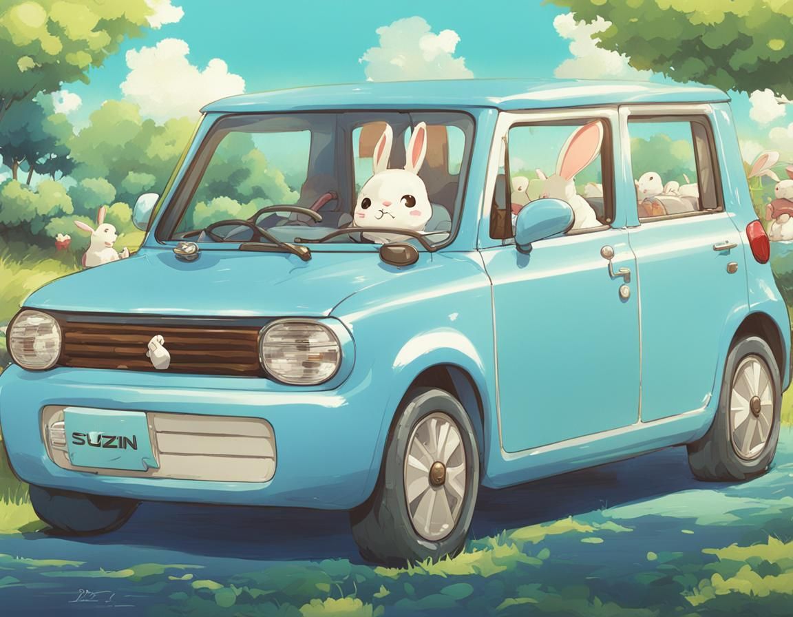 Pastel Blue Suzuki Lapin in Anime Style