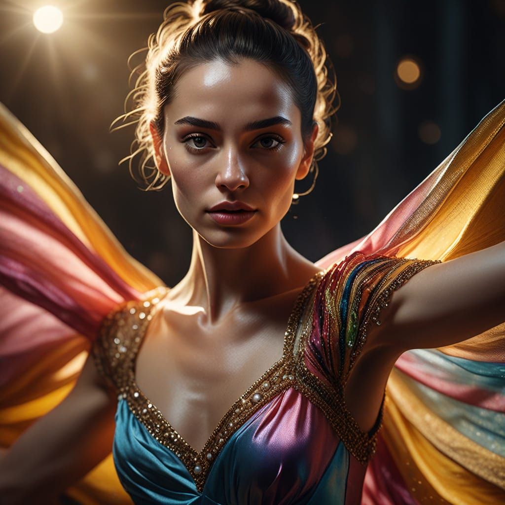 Gorgeous Ballerina in Colorful Clothing: Vivid Oil Painting