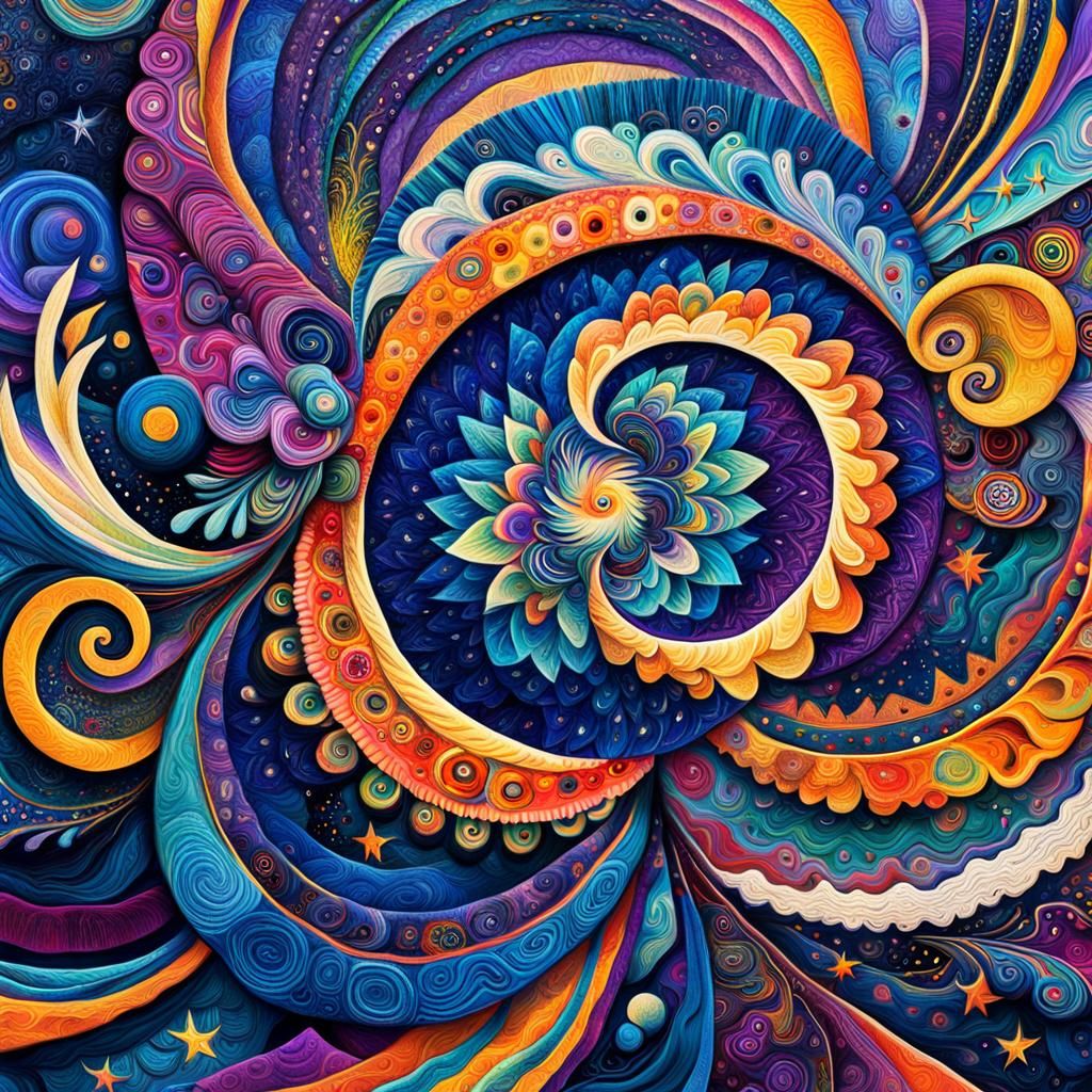 Psychedelic Cosmic Swirl in Mixed Media Collage