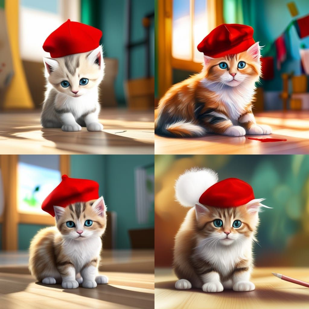 Adorable Kitten Painting with Paws, Hyperrealistic 8K