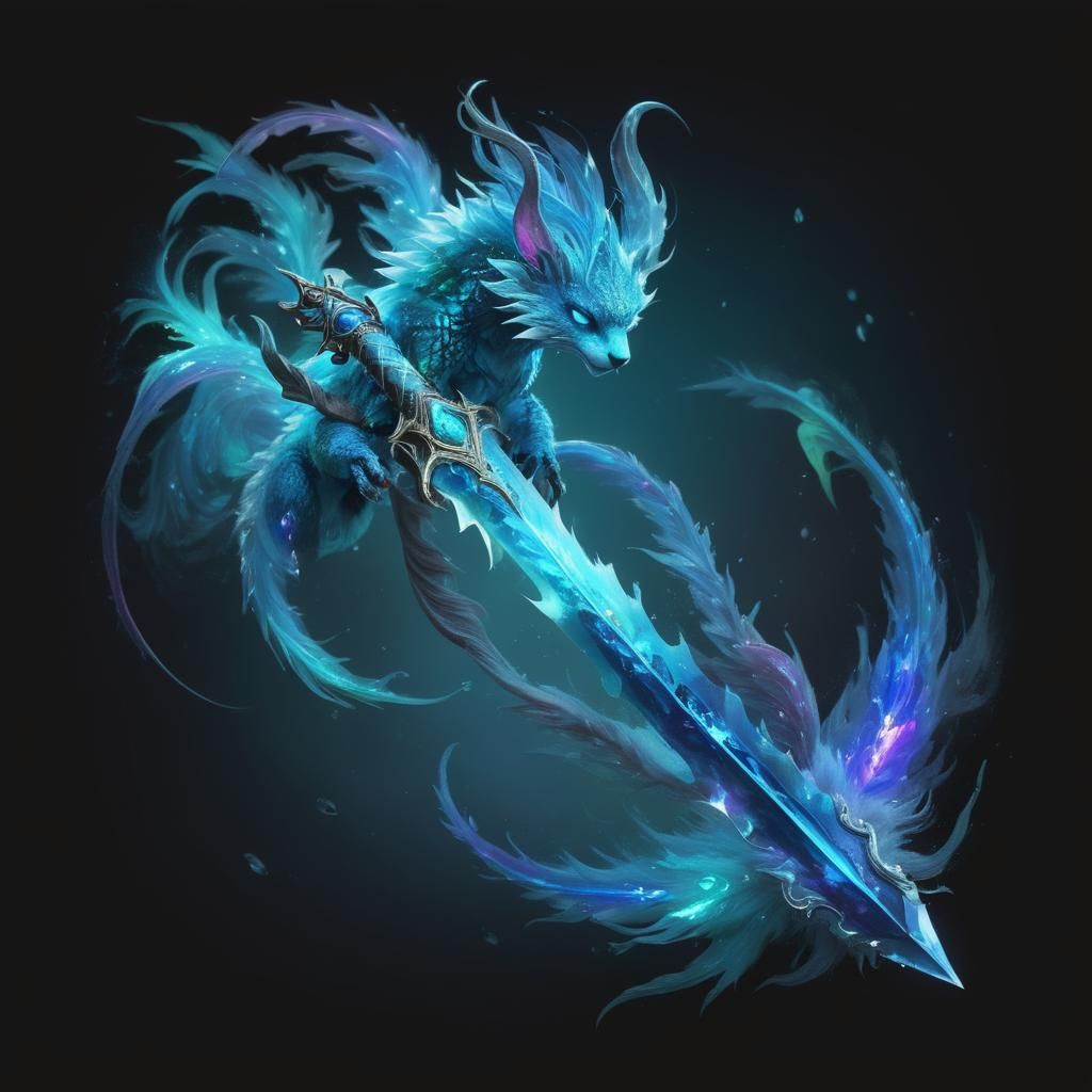 Futuristic Scaled Sword Creature with Bioluminescent Fur