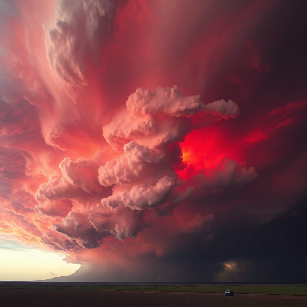 Burning Crimson Supercell Thunderhead in Apocalyptic Sky