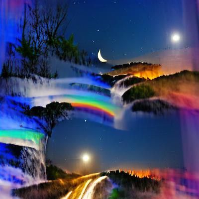 Rainbow Waterfalls Under Moonlight