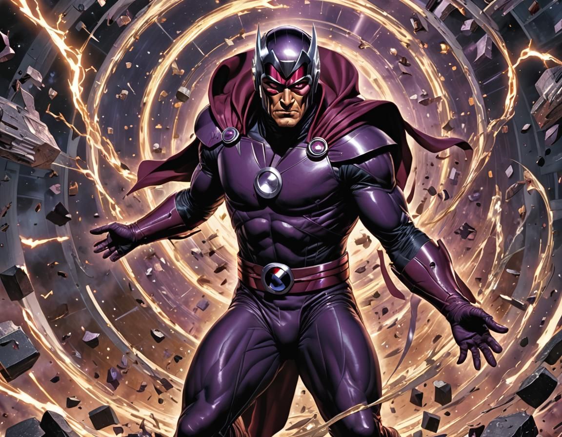 Magneto, Master of Magnetism, in Dynamic Comic Art Style