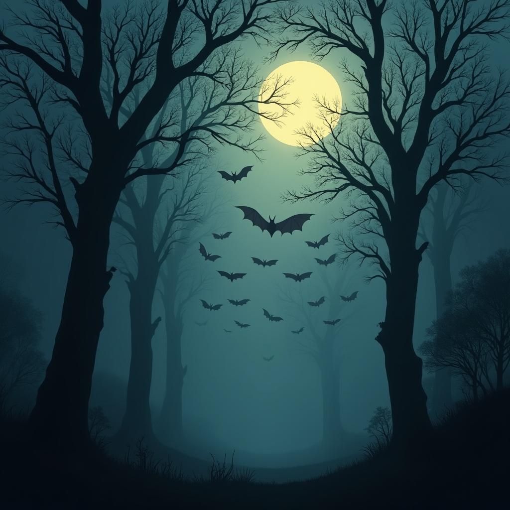 Ethereal Bats Dancing in Moonlight at Dusk