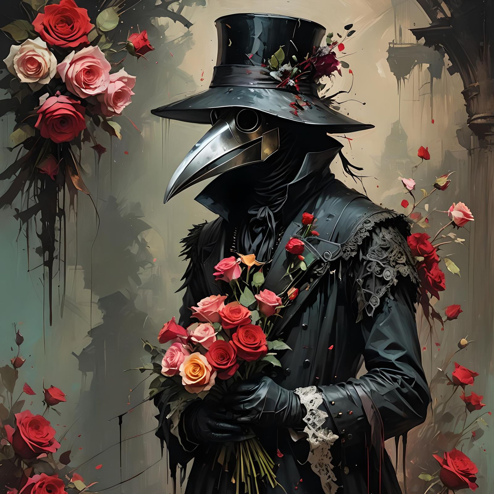 Rococo Plague Doctor with Roses