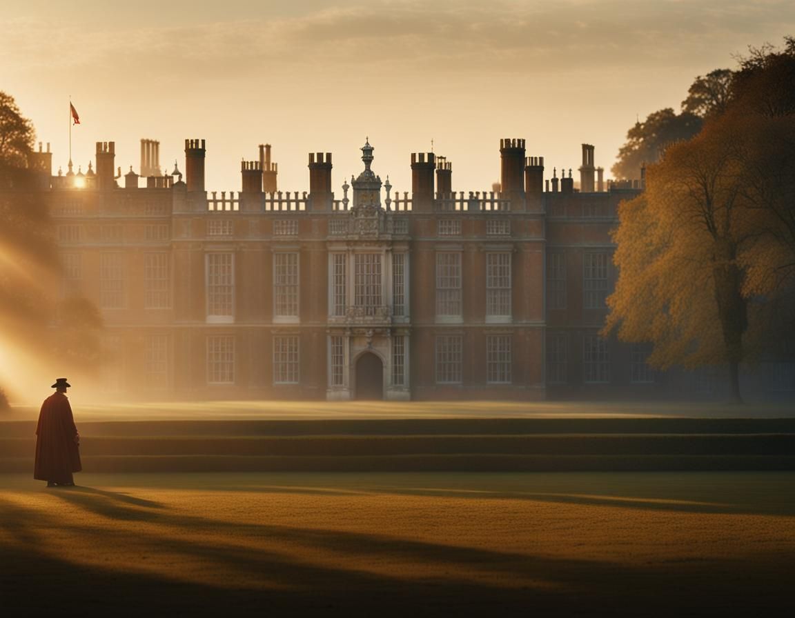 translucent hologram of Henry VIII projected above Hampton Court Palace