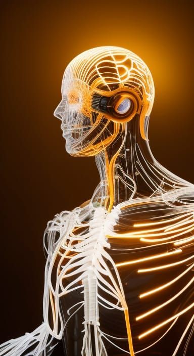 Biomechanical Man with Glowing Cybernetic Details