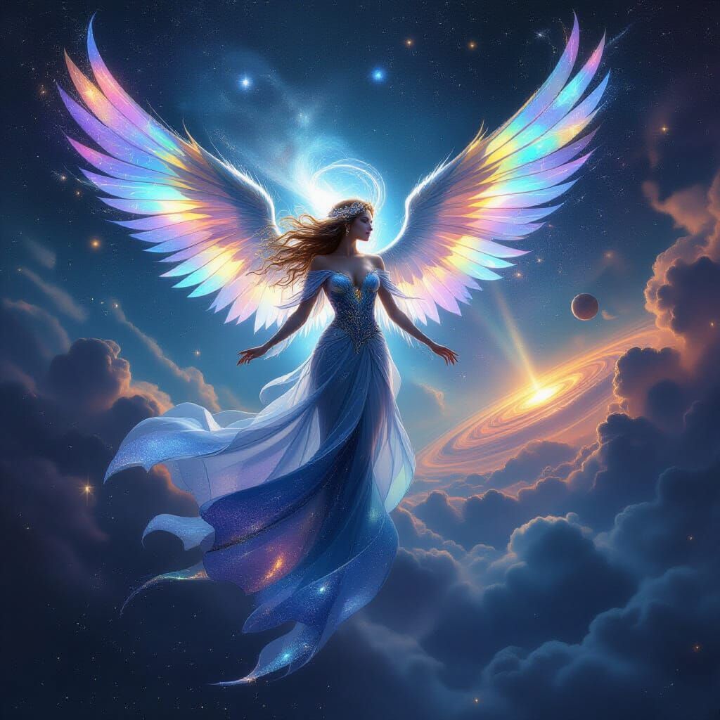 Celestial Being Descends in Cosmic Surrealism