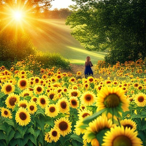 Golden Sunflowers and Butterflies in Sunny Garden