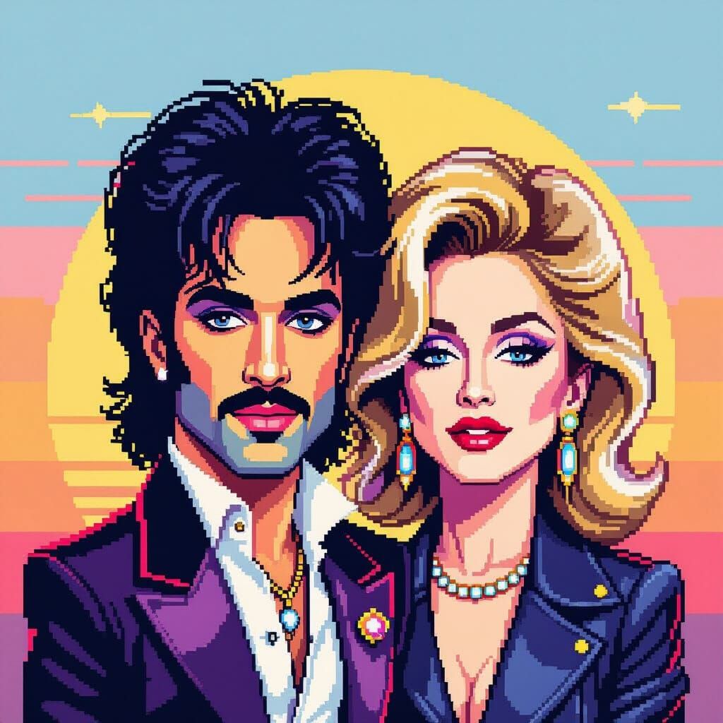Prince and Madonna Pixel Art Portrait