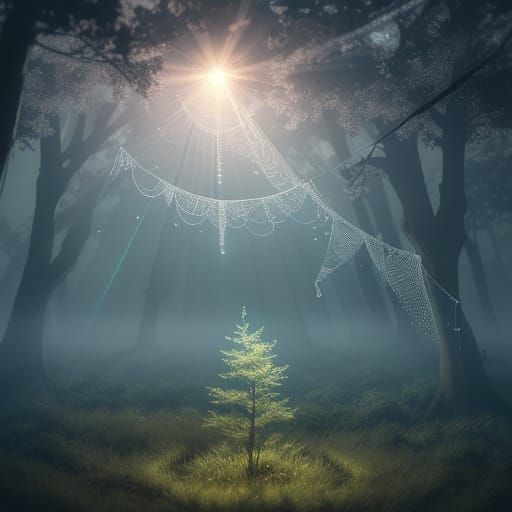 Ethereal Spider Web in Misty Forest 3D Anime Art