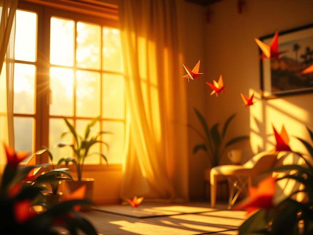 Golden Light Illuminates Origami Paper Art